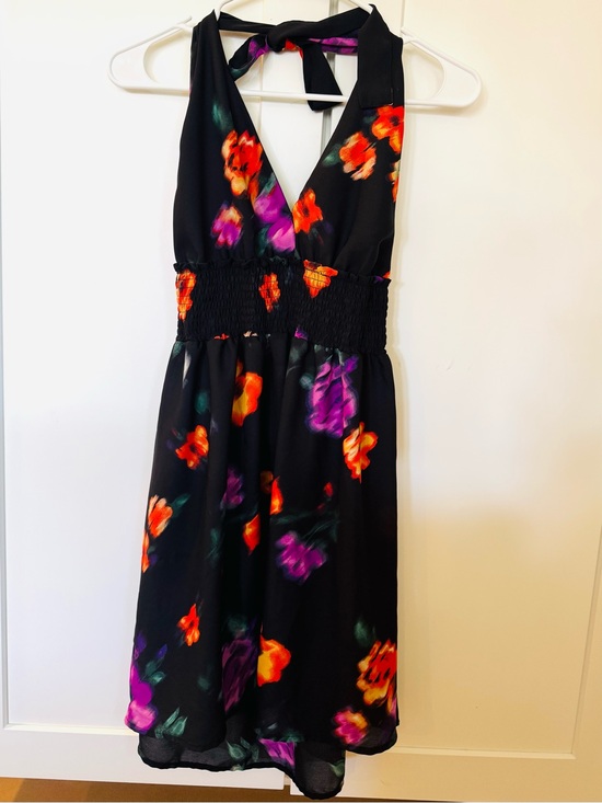 Madden Nyc Dresses & Skirts - Backless Black Floral Halter Dress with Smocked Waist